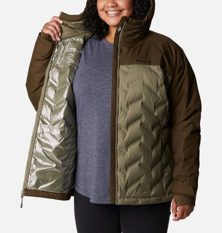 Women's Columbia Grand Trek Hooded Down Jackets Olive | Plus Size CA-LL3CA